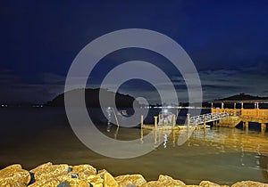night scene at passenger boat jetty photo