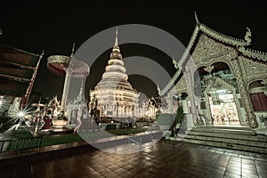 Night scene of Phra That Hariphunchai temple