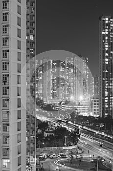 Night scene of public estate in Hong Kong city