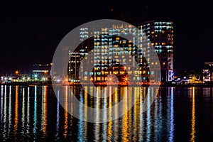 Night scene Residential Mobil flats Victoria island along five cowries creeks