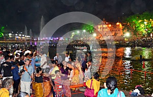 Night scene of river kshipra during simhasth great kumbh mela 2016, Ujjain India