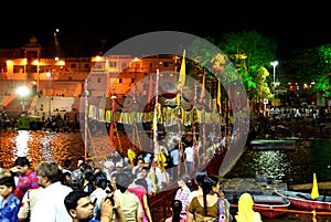 Night scene of river kshipra during simhasth great kumbh mela 2016, Ujjain India