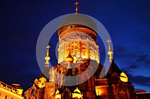 Night scene of Saint Sophia Cathedral in Harbin,China