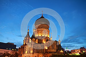 Night scene of Saint Sophia Cathedral inChina