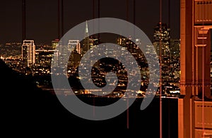 Night scene of San Francisco skyline and the Golden Gate Bridge