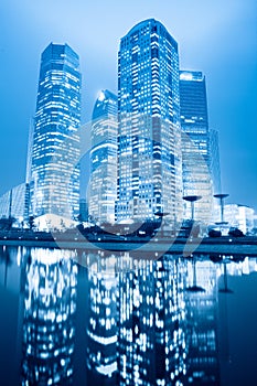 Night scene of shanghai financial center greenbelt photo