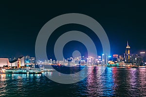 Night scene of Star Ferry pier, Kowloon Cost, Victoria Harbour, Hong Kong