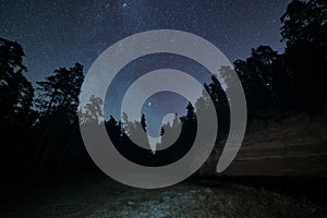 Night scene. Suur Taevaskoja, Ahja river and starry sky