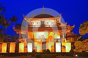 Night Scene of Tainan Chihkan Tower in Taiwan