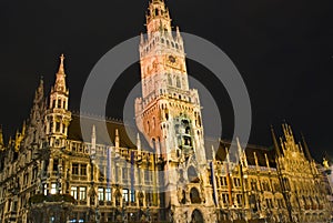 The night scene of town hall at the Marienplatz