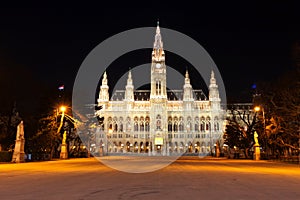 Night scene with town hall in Vienna