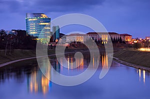 Night scene of Vilnius, university and Barclay