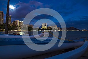 Night scene of Waikiki Beach in Honolulu Hawaii