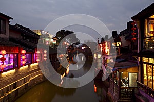 The night scenery of the ancient town