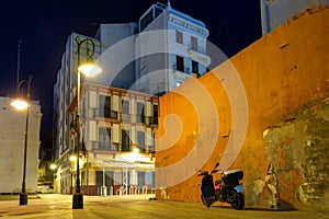 Night scenery of buildings in the Port area of Valencia, Spain