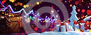 Christmas Fair with Street Festive Light. Holiday concept photo