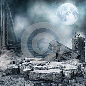 Night scenery with city rubble photo