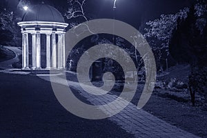 Night scenery of classic gazebo in park