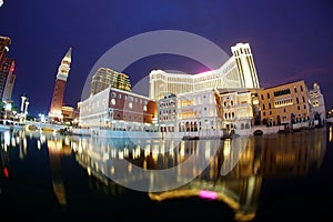 Night scenery of the extravagant exterior of the Venetian Macao