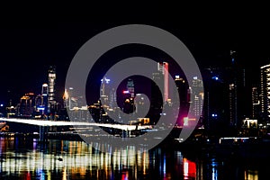 Night Scenery of High-rise Buildings of Chongqing River-Crossing Bridge in Asia