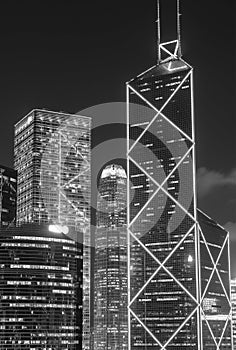 Night scenery of high rise modern office building in Hong Kong city