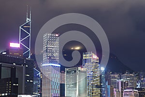 Night scenery of High rise office building and skyline of Hong Kong city