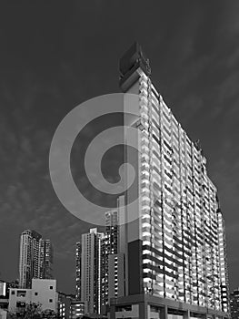 Night scenery of high rise residential building of public estate in Hong Kong city