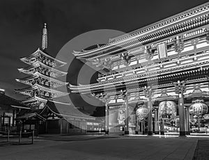 Night scenery of Historical landmark The Senso-Ji Temple in Asakusa, Tokyo, Japan