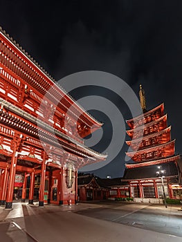 Night scenery of Historical landmark The Senso-Ji Temple in Asakusa, Tokyo, Japan
