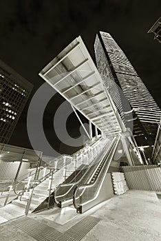 Night scenery of modern escalator in downtown district of Hong Kong city