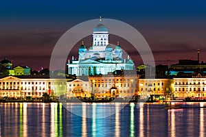 Night scenery of the Old Town in Helsinki, Finland