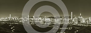 Night scenery of panorama of skyline of Shenzhen city, China. Viewed from Hong Kong border