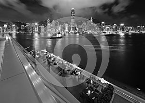 Night scenery of panorama of Victoria Harbor of Hong Kong city