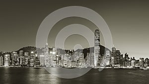 Night scenery of panorama of Victoria harbor of Hong Kong city