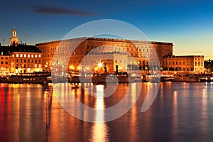 Night scenery of the Royal Palace in Stockholm