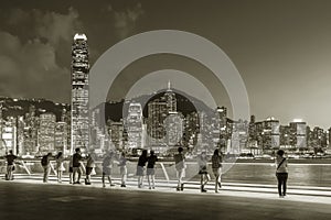 Night scenery of Skyline of Victoria harbor of Hong Kong city