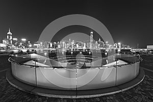 Night scenery of Victoria harbor of Hong Kong city