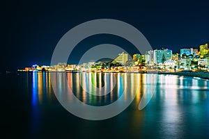 Night Scenery View Of Embankment, Seacoast, Beach In Benalmadena