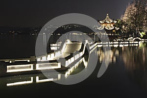 Night scenery in West Lake of Hangzhou, China