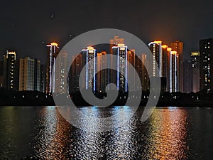 Night scenes of commercial apartments in wuhan city photo