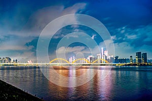 night scenes of the Fuyuan Bridge in Changsha