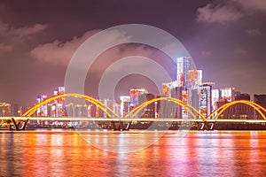 night scenes of the Fuyuan Bridge in Changsha