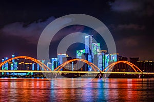 night scenes of the Fuyuan Bridge in Changsha