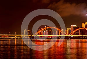 night scenes of the Fuyuan Bridge in Changsha