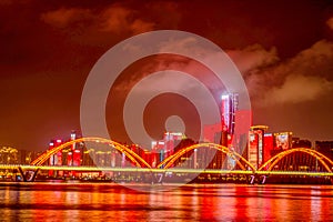 night scenes of the Fuyuan Bridge in Changsha