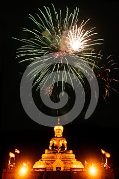 Night Scenes of Large outdoor Phra Phuttha Maha Thammaracha Buddha.