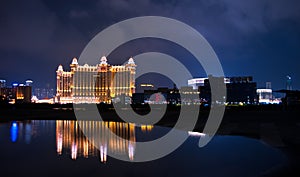 Night scenes of Macao with water reflection