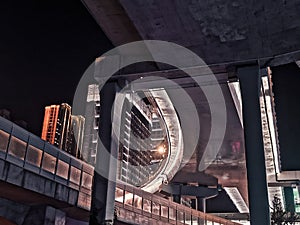 night scenes of modern buildings and urban overpass bridge