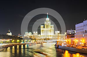 Night scenes in Moscow at Moskva River