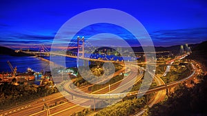 Night scenes of Tsing Ma Bridge in Hong Kong